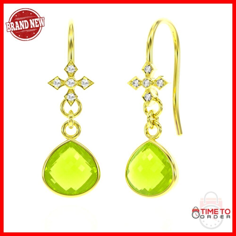 Sterling Silver Peridot Heart Dangle Earrings Elegant Drop Jewelry Gift